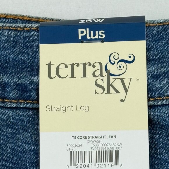 NWT Terra & Sky Women's Straight High Rise Stretch Blue Denim Jeans Plus Sz 26W - Picture 5 of 11